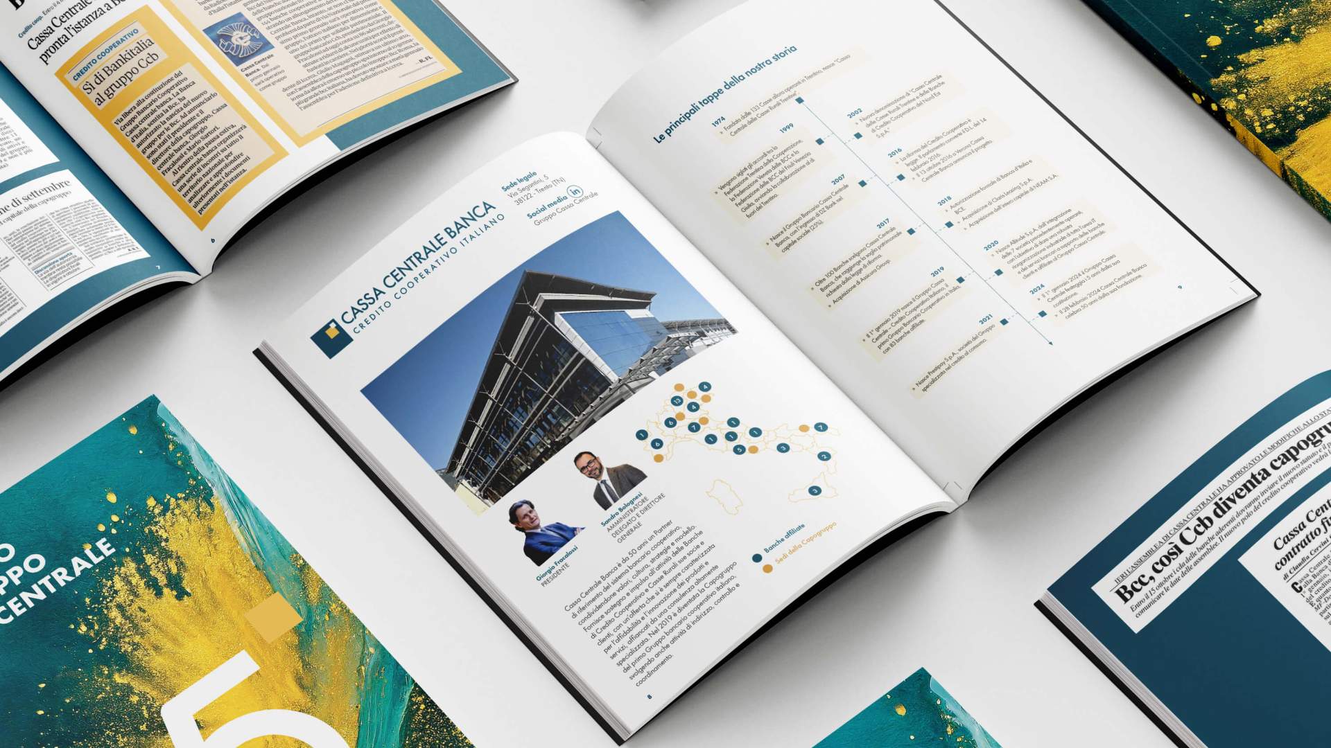 mockup del libro annuario commemorativo delle banche del Gruppo